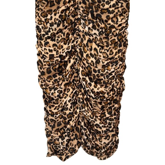 Nicholas Leopard Print Size 2 100% Silk Ruched Mini Dress V-Neck - Picture 12 of 16